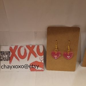 Pink glittery valentines heart earrings